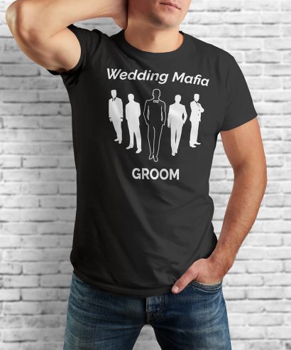 Poklon za vjenčanje Majica za momačku Wedding Mafia - GROOM, crna majica bijeli tisak