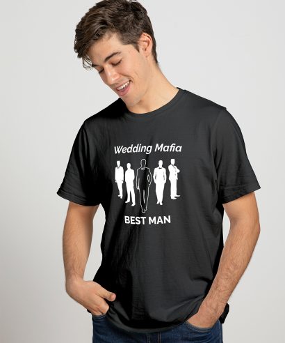 Poklon za vjenčanje Majica za momačku Wedding Mafia - BEST MAN, crna majica bijeli tisak