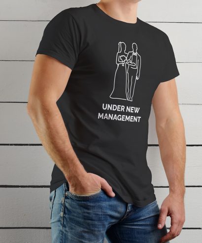 Poklon za vjenčanje Majica za momačku New management, crna majica bijeli tisak