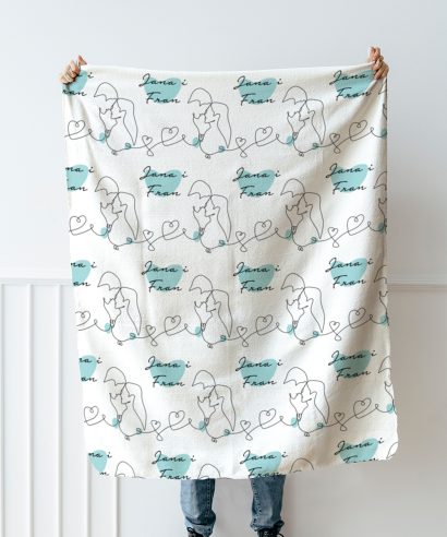 Poklon za mladence Mala personalizirana deka Love, zeleni tisak