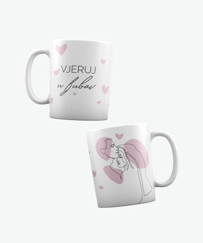 Poklon za vjenčanje Šalica Vjeruj u ljubav, rozi tisak