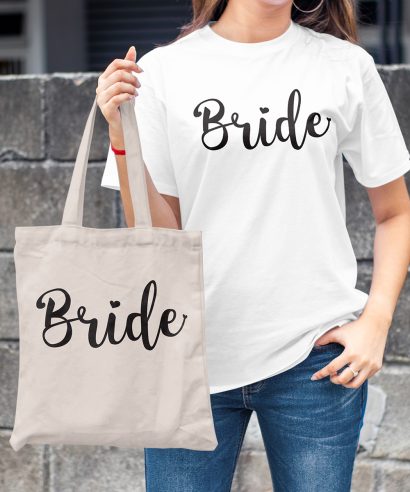 Poklon za mladenku Set Majica za djevojačku Bride i Tote torba Bride, crni tisak