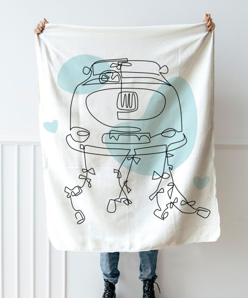 Poklon za mladence Mala ukrasna deka Just Married, zeleni tisak