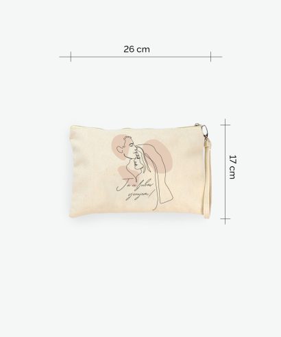 Poklon za vjenčanje Kozmetička torbica Ja u Ljubav vjerujem, bež tisak, 26x17 cm