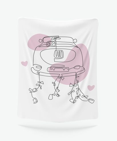 Poklon za vjenčanje Velika ukrasna deka Just Married, rozi tisak