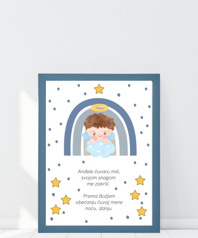Plakat "Anđele čuvaru" za dječake - plavi okvir