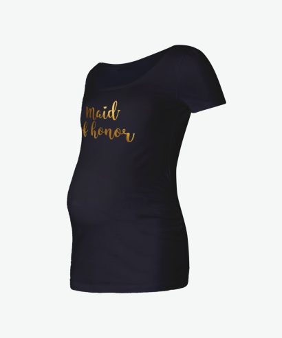 Trudnička majica za djevojačku Maid of honor, crna sa zlatnim tiskom