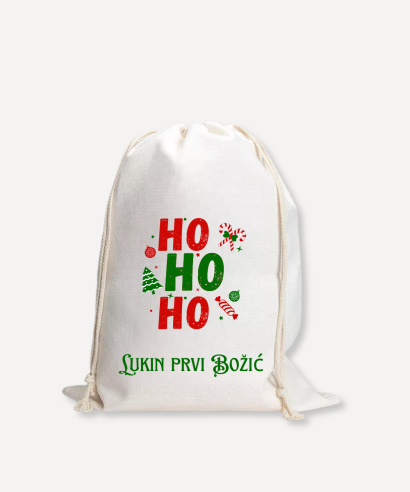 Platnena vreća za poklone "HOHOHO prvi Božić"